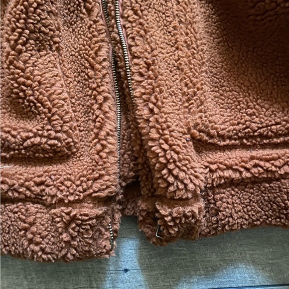 Princess Polly || Oversized Rust Teddy Sherpa Fleece Jacket Size S/M - Picture 5 of 13